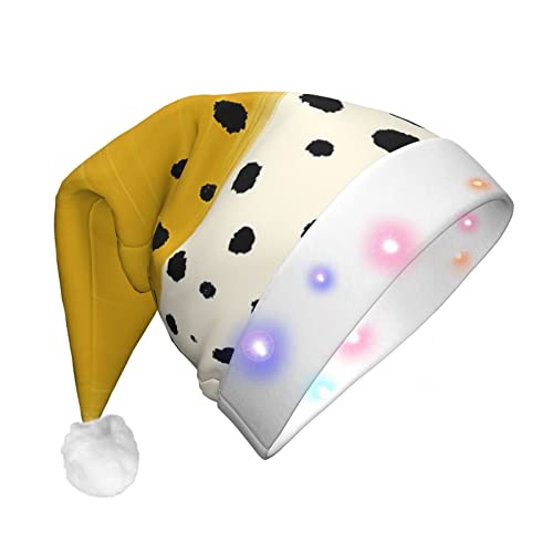 Weihnachtsmütze mit lustiger beleuchteter Weihnachtsmütze mit LED, Senfgelb und Schwarz, Plüsch-Weihnachtsmütze für Damen und Herren von HAICOM