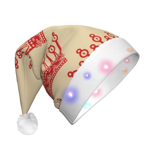 Weihnachtsmütze mit roter Krone, lustig, beleuchtet, mit LED, für Erwachsene, Plüsch-Weihnachtsmütze für Damen und Herren von HAICOM