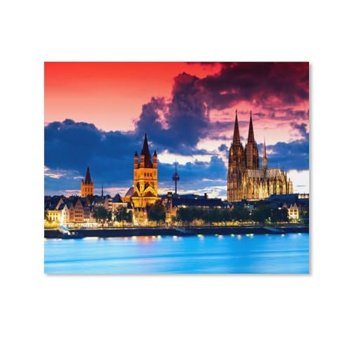 HAIDU DIY 5D Diamond Painting Kits Diamantmalerei Erwachsene Kind Nachtansicht des Kölner Doms für Heimdekoration Malerei voller Diamanten Geburtstagsgeschenke（Round Diamond） 30x40cm-83 von HAIDU