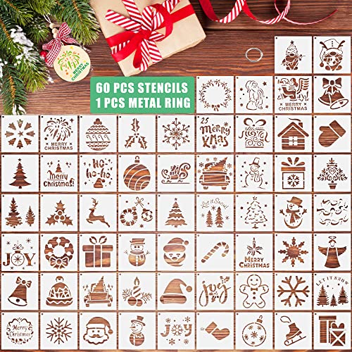 Weihnachten Schablonen, 60 Stück Klein Zeichenschablonen Weihnachtsbaum Weihnachtsmann Schneemann Schneeflocken Malschablonen für Holz Fenster Wand Fotoalbum Karten Papier Scrapbooking von HAILUII