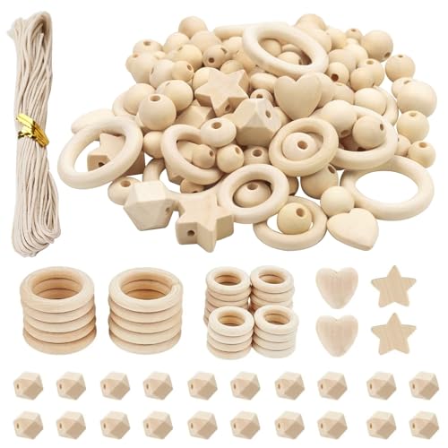 126 Stück Holzperlen Makramee Set, DIY Holzringe zum Basteln, Natur Runde Holzperlen, Holzkugeln mit Loch Kit Enthält 110 Holzperlen Natur, 15Holzringe Makramee Zubehör und Bastelseilen 126 Stück Holzperlen Makramee Set, DIY Holzringe zum Basteln, Natur Runde Holzperlen, Holzkugeln mit Loch Kit Enthält 110 Holzperlen Natur, 15Holzringe Makramee Zubehör und Bastelseilen von HAINLOGWANG