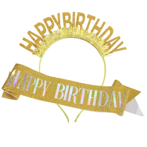 Geburtstag Stirnbänder und Schärpe Set Luxuriöse Feier Kopfbedeckung Verstellbar für Feiern und Partys Luxus Feier Stirnbänder von HAISENG