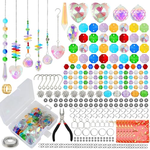 HAISENG 460-teiliges buntes Perlen-Bastelset für Windspiele und Anhänger, Sonnenfänger, Zubehör, Schmuckherstellungswerkzeug HAISENG 460-teiliges buntes Perlen-Bastelset für Windspiele und Anhänger, Sonnenfänger, Zubehör, Schmuckherstellungswerkzeug von HAISENG