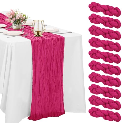 HAISIWLKJ Seihtuch-Tischläufer, 3 m, Boho-Gaze-Stoff, rustikaler Stoff, Tischläufer, Vintage, durchsichtige Tischdecke für Hochzeit, Party, Braut, Babyparty, Dekorationen, Fuchsia, 10 Stück HAISIWLKJ Seihtuch-Tischläufer, 3 m, Boho-Gaze-Stoff, rustikaler Stoff, Tischläufer, Vintage, durchsichtige Tischdecke für Hochzeit, Party, Braut, Babyparty, Dekorationen, Fuchsia, 10 Stück von HAISIWLKJ
