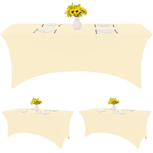HAISIWLKJ Tischdecke, 1,8 m, beige, für rechteckigen Klapptisch, Spandex, dehnbar, knitterfrei, waschbar, Tischschutz für Party, Hochzeit, Bankett, Festival, 3 Stück HAISIWLKJ Tischdecke, 1,8 m, beige, für rechteckigen Klapptisch, Spandex, dehnbar, knitterfrei, waschbar, Tischschutz für Party, Hochzeit, Bankett, Festival, 3 Stück von HAISIWLKJ