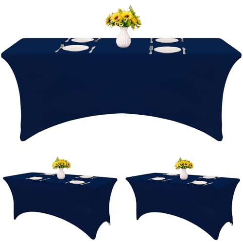 HAISIWLKJ Tischdecke, 1,8 m, marineblau, für rechteckigen Klapptisch, Spandex, dehnbar, knitterfrei, waschbar, Tischschutz für Party, Hochzeit, Bankett, Festival, 3 Stück HAISIWLKJ Tischdecke, 1,8 m, marineblau, für rechteckigen Klapptisch, Spandex, dehnbar, knitterfrei, waschbar, Tischschutz für Party, Hochzeit, Bankett, Festival, 3 Stück von HAISIWLKJ