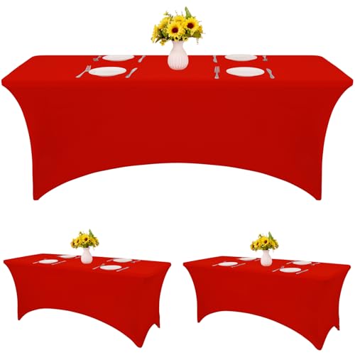 HAISIWLKJ Tischdecke, 1,8 m, rot, für rechteckigen Klapptisch, Spandex, dehnbar, knitterfrei, waschbar, Tischschutz für Party, Hochzeit, Bankett, Festival, 3 Stück HAISIWLKJ Tischdecke, 1,8 m, rot, für rechteckigen Klapptisch, Spandex, dehnbar, knitterfrei, waschbar, Tischschutz für Party, Hochzeit, Bankett, Festival, 3 Stück von HAISIWLKJ