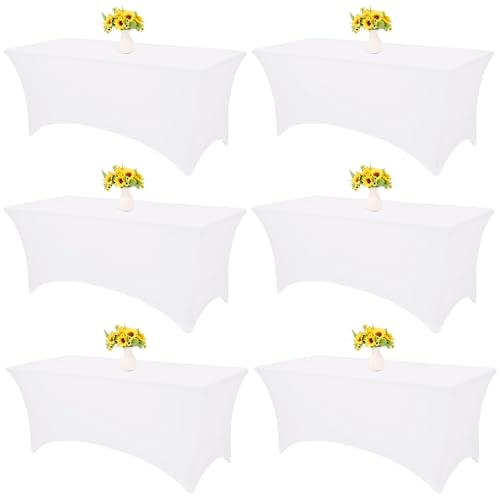 HAISIWLKJ Tischdecke, 1,8 m, weiß, für rechteckigen Klapptisch, Spandex, dehnbar, knitterfrei, waschbar, Tischschutz für Party, Hochzeit, Bankett, Festival, 6 Stück HAISIWLKJ Tischdecke, 1,8 m, weiß, für rechteckigen Klapptisch, Spandex, dehnbar, knitterfrei, waschbar, Tischschutz für Party, Hochzeit, Bankett, Festival, 6 Stück von HAISIWLKJ
