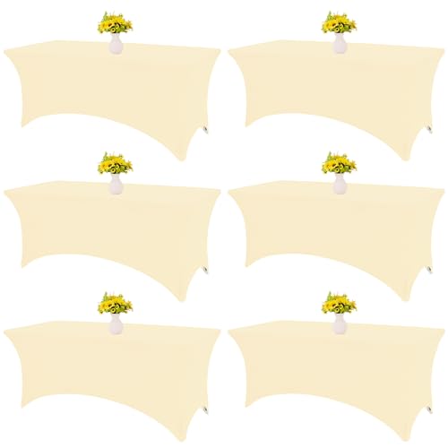 HAISIWLKJ Tischdecke, 2,4 m, Beige, Tischdecken für rechteckigen Klapptisch, Spandex, dehnbar, knitterfrei, waschbar, Tischschutz für Party, Hochzeit, Bankett, Festival, 6 Stück HAISIWLKJ Tischdecke, 2,4 m, Beige, Tischdecken für rechteckigen Klapptisch, Spandex, dehnbar, knitterfrei, waschbar, Tischschutz für Party, Hochzeit, Bankett, Festival, 6 Stück von HAISIWLKJ