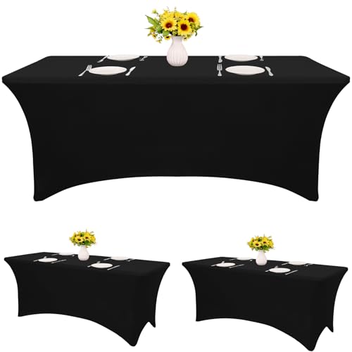 HAISIWLKJ Tischdecke, 2,4 m, schwarz, für rechteckigen Klapptisch, Spandex, dehnbar, knitterfrei, waschbar, Tischschutz für Party, Hochzeit, Bankett, Festival, 3 Stück HAISIWLKJ Tischdecke, 2,4 m, schwarz, für rechteckigen Klapptisch, Spandex, dehnbar, knitterfrei, waschbar, Tischschutz für Party, Hochzeit, Bankett, Festival, 3 Stück von HAISIWLKJ