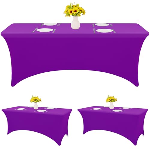 HAISIWLKJ Tischdecke, 2,4 m, violett, für rechteckigen Klapptisch, Spandex, dehnbar, knitterfrei, waschbar, Tischschutz für Party, Hochzeit, Bankett, Festival, 3 Stück HAISIWLKJ Tischdecke, 2,4 m, violett, für rechteckigen Klapptisch, Spandex, dehnbar, knitterfrei, waschbar, Tischschutz für Party, Hochzeit, Bankett, Festival, 3 Stück von HAISIWLKJ