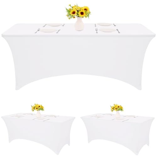 HAISIWLKJ Tischdecke, 2,4 m, weiß, für rechteckigen Klapptisch, Spandex, dehnbar, knitterfrei, waschbar, Tischschutz für Party, Hochzeit, Bankett, Festival, 3 Stück HAISIWLKJ Tischdecke, 2,4 m, weiß, für rechteckigen Klapptisch, Spandex, dehnbar, knitterfrei, waschbar, Tischschutz für Party, Hochzeit, Bankett, Festival, 3 Stück von HAISIWLKJ
