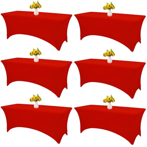 HAISIWLKJ Tischdecke, 6 Stück, 1,8 m, rote Tischdecken für rechteckigen Klapptisch, Spandex, passgenau, Stretch-Tischdecke, knitterfrei, waschbar, Tischschutz für Party, Hochzeit, Bankett, Festival. HAISIWLKJ Tischdecke, 6 Stück, 1,8 m, rote Tischdecken für rechteckigen Klapptisch, Spandex, passgenau, Stretch-Tischdecke, knitterfrei, waschbar, Tischschutz für Party, Hochzeit, Bankett, Festival. von HAISIWLKJ
