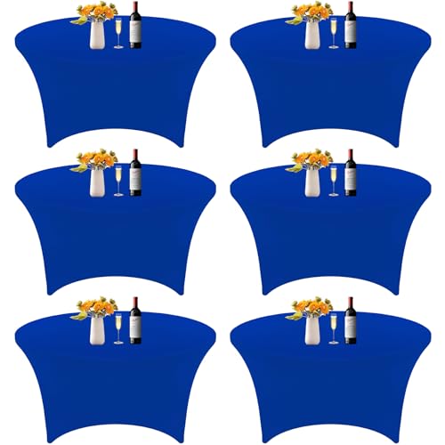 Runde Spandex-Tischdecke, 152,4 cm, dehnbar, knitterfrei, waschbar, für Hochzeiten, Geburtstage, Bankette, Partys, Festivals, Königsblau, 6 Stück von HAISIWLKJ
