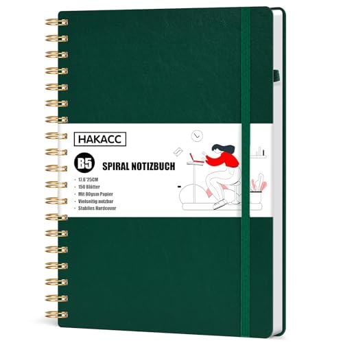 HAKACC Notizbuch B5 Liniert, Notizbuch mit Nummerierten 80 Blatt/160 Seiten, Ringbuch für Arbeit Und Schulbedarf 18 x 25,5cm Grün HAKACC Notizbuch B5 Liniert, Notizbuch mit Nummerierten 80 Blatt/160 Seiten, Ringbuch für Arbeit Und Schulbedarf 18 x 25,5cm Grün von HAKACC