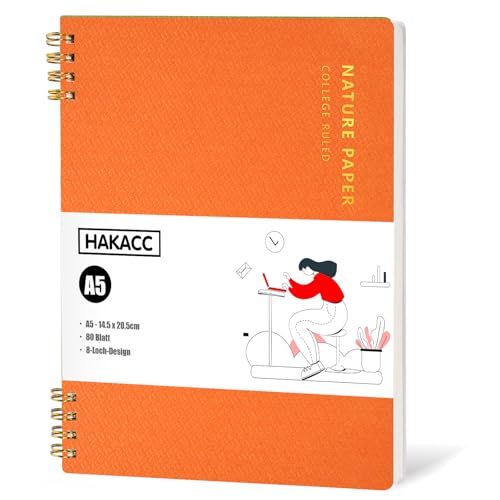 HAKACC Orange Spiral Notizbuch, A5 Liniert Notizblock mit PVC-Hardcover 14.8 x 21 cm 160 Seiten Spiralgebundene Notizbücher für Büros Schulen HAKACC Orange Spiral Notizbuch, A5 Liniert Notizblock mit PVC-Hardcover 14.8 x 21 cm 160 Seiten Spiralgebundene Notizbücher für Büros Schulen von HAKACC