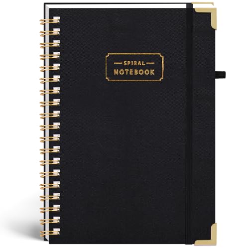 HAKACC Schwarz Hardcover Spiral Notizbuch, 17.6 x 25 cm Spirale Notizblock Modernes Liniertes Notizbuch aus Leinen für Reisebüro Arbeitsplatz Schule Universität Konferenz von HAKACC