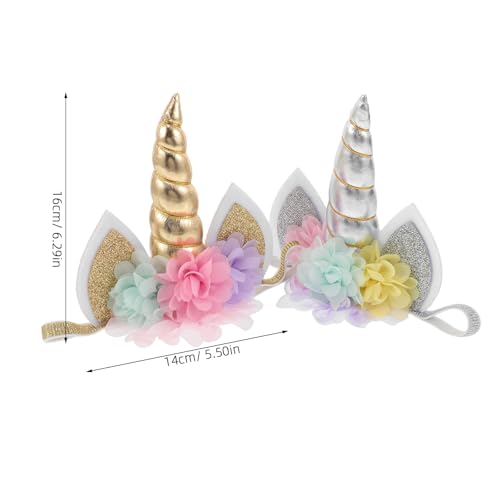 HAKIDZEL 2 stücke Baby Elastische Funkelnde Blume Horn Stirnband Katzenohren Floral Glitter Haarbänder Kopfbedeckungen für Kinder Cosplay Party Zubehör von HAKIDZEL