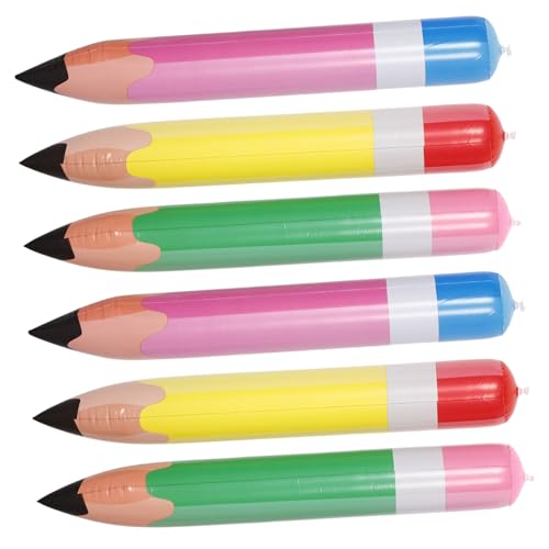 HAKIDZEL 6 Stück Aufblasbare Jumbo Bleistift Dekoration PVC Riesenstifte für Schulanfang Kinderparty Klassenzimmerdeko Sicher Leicht Aufblasbar von HAKIDZEL