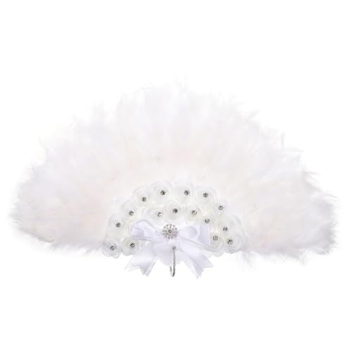 HAKIDZEL Eleganter Hochzeitsfächer mit Zarter Federblüte Faltbarer Vintage Handfächer aus Feinem Material Leichter Asiatischer Faltfächer für Braut Party und Wanddekoration von HAKIDZEL