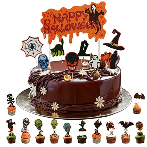 HAKOTOM 20pcs Halloween Tortendeko Halloweendeko Kuchen Deko Horror Muffinförmchen Halloween Muffin Deko Cupcake Topper für Halloweendekoration Party Kuchendeko Cake Halloweenkuchen von HAKOTOM