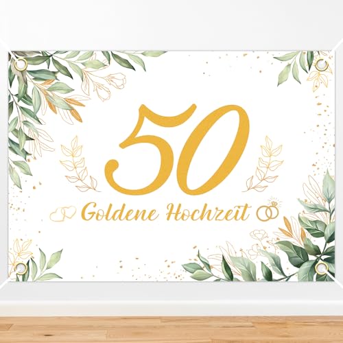 HAKOTOM Goldene Hochzeit Hintergrund 170x120cm 50. Hochzeitstag Banner 50 Jubiläum Hochzeit Deko Grünes Blatt Hochzeitsbanner 50 Jahrestag Hochzeitdeko für Drinnen Draußen Paare Feier HAKOTOM Goldene Hochzeit Hintergrund 170x120cm 50. Hochzeitstag Banner 50 Jubiläum Hochzeit Deko Grünes Blatt Hochzeitsbanner 50 Jahrestag Hochzeitdeko für Drinnen Draußen Paare Feier von HAKOTOM