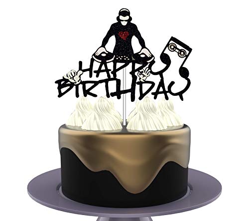 HAKPUOTR DJ Happy Birthday Cake Topper, Hip Hop Cake Topper, Disco Theme Party Supplies, Rock DJ Themed Birthday Party Supplies von HAKPUOTR
