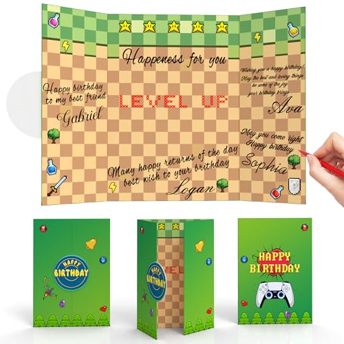 HAKPUOTR Videospiel Geburtstag Gästebuch Level Up Geburtstagsfeier Gästebuch Alternative Unterschrift Buch Level Freigeschaltet Geburtstagsdekorationen Unterschrift Buch Spiel Themed Geburtstagsfeier von HAKPUOTR