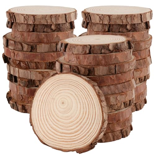 HAKZEON 40 Stück 9-10 cm natürliche Holzscheiben, 1 cm dicke, unlackierte Holzscheiben für Bastelarbeiten, rustikale Hochzeitsdekoration, DIY-Kunst, Weihnachten, Heimdekoration, 8,9-10,2 cm von HAKZEON