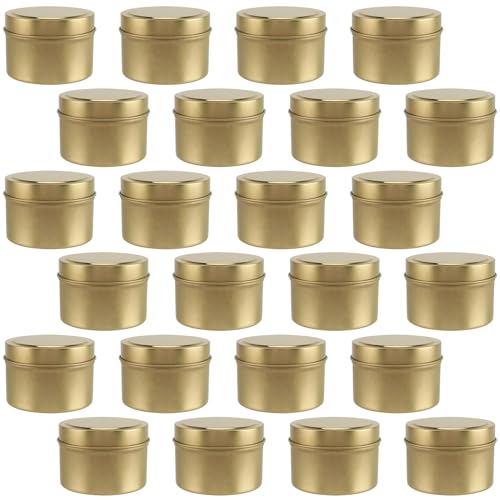 HAKZEON Gold-Kerzendosen mit Deckel, leere Kerzengläser, Metalldosen, Kerzenbehälter für die Herstellung von Kerzen, Kunst- und Bastelprojekte, 24 Stück von HAKZEON