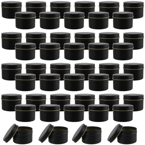 HAKZEON Schwarze Kerzendosen mit Deckel, leere Kerzengläser, Metalldosen, Kerzenbehälter für die Herstellung von Kerzen, Kunst- und Bastelprojekte, 48 Stück von HAKZEON