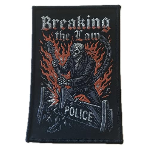 Breaking the Law Aufnäher/Patch | Aufbügler Heavy Metal Flicken Rocker Bügelbild Hardrock Bügelflicken Biker Motorrad Chopper Outlaws Flicken (BTL 3 (7x10cm)) von HALBGOTT SCHMIEDE