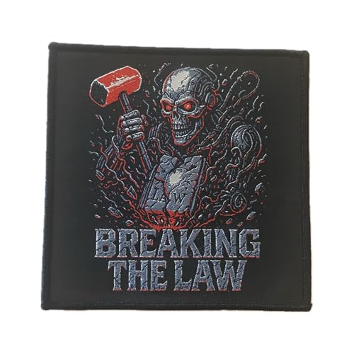 Breaking the Law Aufnäher/Patch | Aufbügler Heavy Metal Flicken Rocker Bügelbild Hardrock Bügelflicken Biker Motorrad Chopper Outlaws Flicken (BTL 4 (10x10cm) von HALBGOTT SCHMIEDE