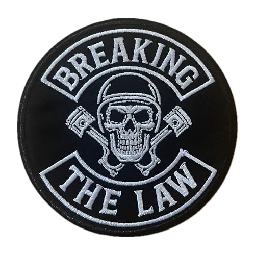 Breaking the Law Aufnäher/Patch | Aufbügler Heavy Metal Flicken Rocker Bügelbild Hardrock Bügelflicken Biker Motorrad Chopper Outlaws Flicken (BTL 5 (9x9cm)) von HALBGOTT SCHMIEDE