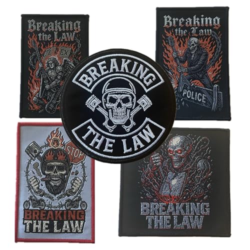 Breaking the Law Aufnäher/Patch | Aufbügler Heavy Metal Flicken Rocker Bügelbild Hardrock Bügelflicken Biker Motorrad Chopper Outlaws Flicken (BTL Set (all 5)) von HALBGOTT SCHMIEDE