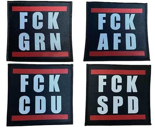 FCK CDU, SPD, AfD, Grüne - 4er Set Aufnäher/Patches zum aufnähen oder aufbügeln | Fuck CDU Aufbügler, Anti SPD Bügelflicken, Die Grünen Bügelbilder, lustige Politik Satire, 10 x 10 cm (Parteien Set) FCK CDU, SPD, AfD, Grüne - 4er Set Aufnäher/Patches zum aufnähen oder aufbügeln | Fuck CDU Aufbügler, Anti SPD Bügelflicken, Die Grünen Bügelbilder, lustige Politik Satire, 10 x 10 cm (Parteien Set) von HALBGOTT SCHMIEDE