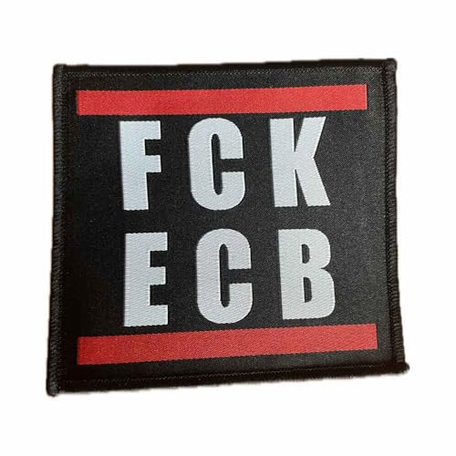 FCK ECB Aufnäher/Patch zum aufnähen oder aufbügeln | Gegen Zentralbanken Aufbügler, Fuck Banks Bügelflicken, European Central Bank Bügelbilder, lustige Politik Satire, 10 x 10 cm (FCK ECB) von HALBGOTT SCHMIEDE