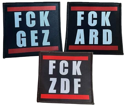 FCK GEZ, ARD, ZDF - 3er Set Aufnäher/Patch zum aufnähen oder aufbügeln | Gegen ÖRR Zwangsgebühren Aufbügler, Fuck GEZ Beitragsservice Bügelflicken, lustige Politik Satire, 10 x 10 cm (ÖRR Set) von HALBGOTT SCHMIEDE