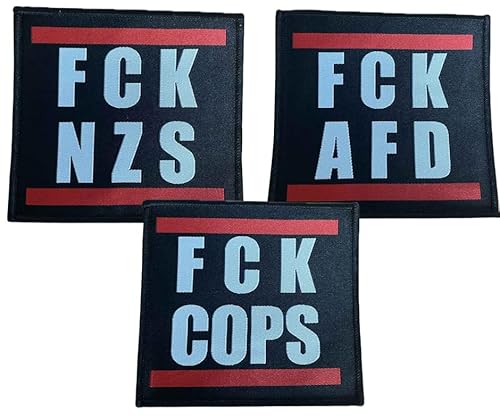 FCK NZS, Fuck AFD, COPS- 3er Set Aufnäher/Patch zum aufnähen oder aufbügeln | Gegen Nazis Aufbügler, 1312 Bügelflicken, A.C.A.B. Bügelbilder, lustige Politik Satire, 10 x 10 cm (Gegen Nazis Set) von HALBGOTT SCHMIEDE
