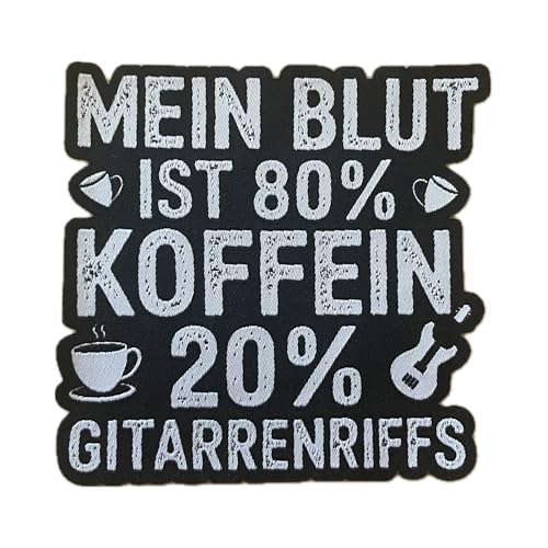 Mein Blut ist 80% Koffein, 20% Gitarrenriffs Aufnäher/Patch, Gitarrist Flicken Hardrock Bügelbild Heavy Metal Bügelflicken Kaffee Aufbügler, ca. 10 x 10cm Mein Blut ist 80% Koffein, 20% Gitarrenriffs Aufnäher/Patch, Gitarrist Flicken Hardrock Bügelbild Heavy Metal Bügelflicken Kaffee Aufbügler, ca. 10 x 10cm von HALBGOTT SCHMIEDE