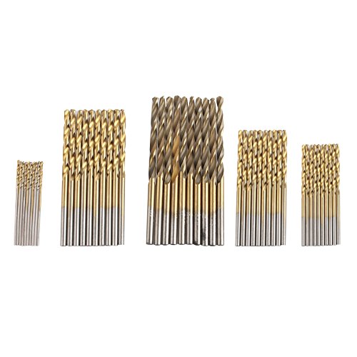 HALJIA 50 Holz-Twist-Bohrer Bit-Set 1–3 mm Kleine HSS Hohe Stahl Titan beschichtet rund Schaft Werkzeug für Holz Kunststoff Aluminium Kupfer Stahl von HALJIA