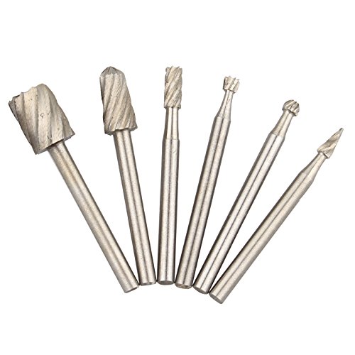 HALJIA Holzfräser, HSS-Schnellarbeitsstahl, 3,17 mm Schaft, Entgratungs-Set für rotierende Dremel-Werkzeuge, 6 Stück von HALJIA
