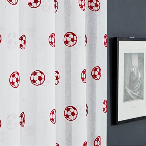Gardine Mit Ösen Tüll Bestickte Gardinen Für Kinder, Für Wohnzimmer, Schlafzimmer, Weißer Voile,Roter Fußball,L100*H130Cm Gardine Mit Ösen Tüll Bestickte Gardinen Für Kinder, Für Wohnzimmer, Schlafzimmer, Weißer Voile,Roter Fußball,L100*H130Cm von HALOGAMP