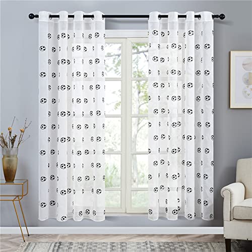 Voile Gardinen Tüll Bestickte Gardinen Für Kinder, Für Wohnzimmer, Schlafzimmer, Weißer Voile,Schwarzer Fußball,L100*H130Cm Voile Gardinen Tüll Bestickte Gardinen Für Kinder, Für Wohnzimmer, Schlafzimmer, Weißer Voile,Schwarzer Fußball,L100*H130Cm von HALOGAMP