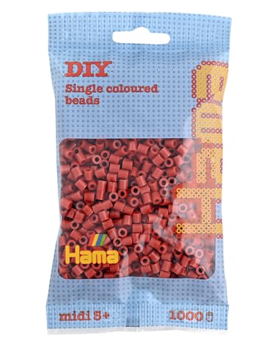 Hama Perlen 207-20 Bügelperlen Beutel mit ca. 1.000 Midi Bastelperlen mit Durchmesser 5 mm in Rotbraun, kreativer Bastelspaß für Groß und Klein von Hama