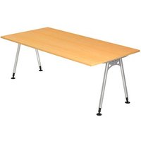 HAMMERBACHER AS2E höhenverstellbarer Schreibtisch buche rechteckig, A-Fuß-Gestell silber 200,0 x 100,0 cm von HAMMERBACHER
