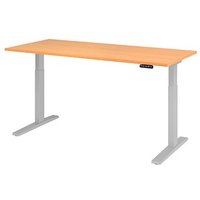 HAMMERBACHER Akandia elektrisch höhenverstellbarer Schreibtisch buche rechteckig, C-Fuß-Gestell silber 180,0 x 80,0 cm von HAMMERBACHER