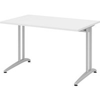 HAMMERBACHER Altus Schreibtisch weiß rechteckig, C-Fuß-Gestell silber 120,0 x 80,0 cm von HAMMERBACHER