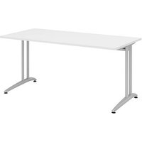 HAMMERBACHER BS16 Schreibtisch weiß rechteckig, C-Fuß-Gestell silber 160,0 x 80,0 cm von HAMMERBACHER