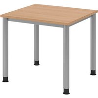 HAMMERBACHER HS08 höhenverstellbarer Schreibtisch eiche quadratisch, 4-Fuß-Gestell silber 80,0 x 80,0 cm von HAMMERBACHER